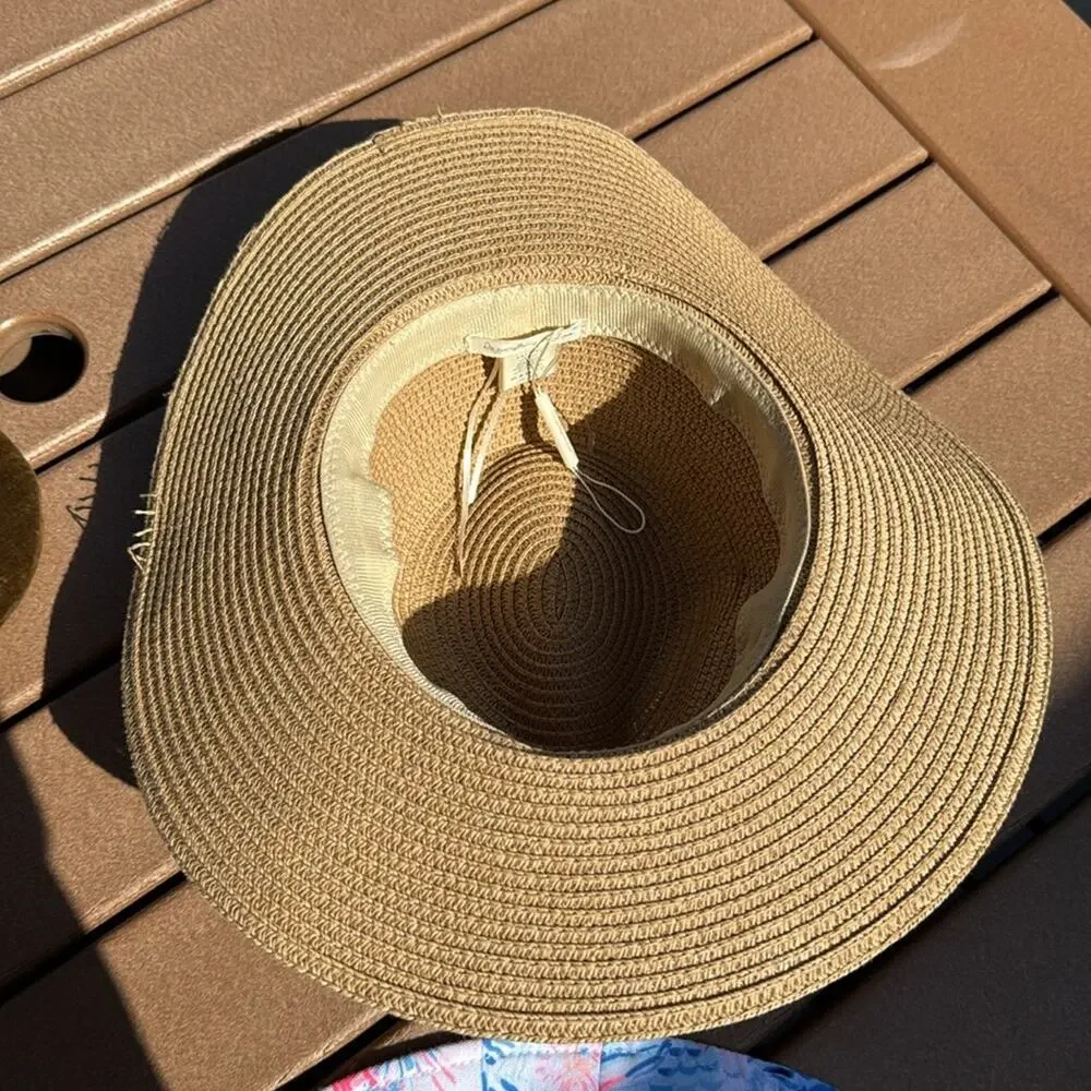 Paper Sun Hat Tan with Orange Band Adjustable